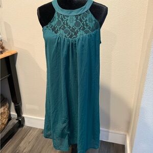 Teal Sleeveless Lace Dress
